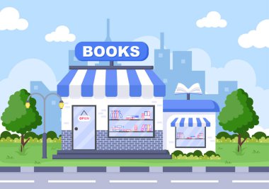 Kitapçı Vektör İllüstrasyonu, Düz Tasarım ile Kitap Alınacak ya da Okunacak Yer