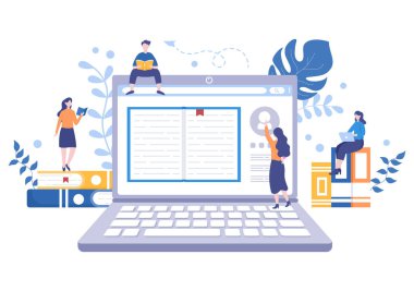 Karakter İnsanlar Bilgi ve Kavrayışı Artırmak için Bir Oda Vektörü İllüzyonlarında Kitaplar Okur. Düz Tasarım