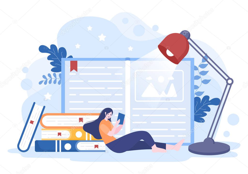 Character People Read Books in a Room Vector Illustrations to Increase Insight and Knowledge. Flat Design