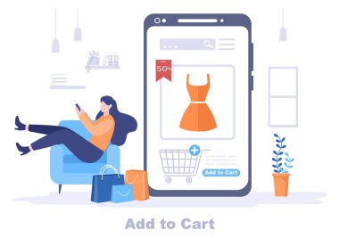 Cart Vector İllüstrasyonuna Liste Ürünleri, Araba ve Alışveriş Malzemeleri Resimlerini Ekle. İniş Sayfası Şablonu