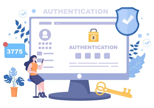 Autenticación Seguridad Vector Ilustración Por Teléfono Computadora Para Código Mensaje — Vector de stock