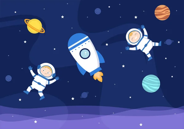 Astronauta Com Ilustração Foguete Para Explorar Espaço Exterior Movimento Para —  Vetores de Stock