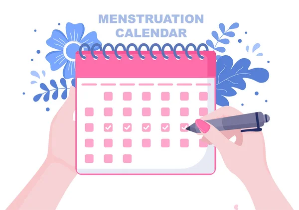 Menstruation Periode Kalender Frauen Datum Zyklus Überprüfen Illustration Der Weiblichen — Stockvektor