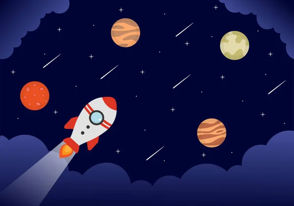 Astronaute Avec Illustration Arrière Plan Fusée Pour Explorer Dans Espace — Image vectorielle