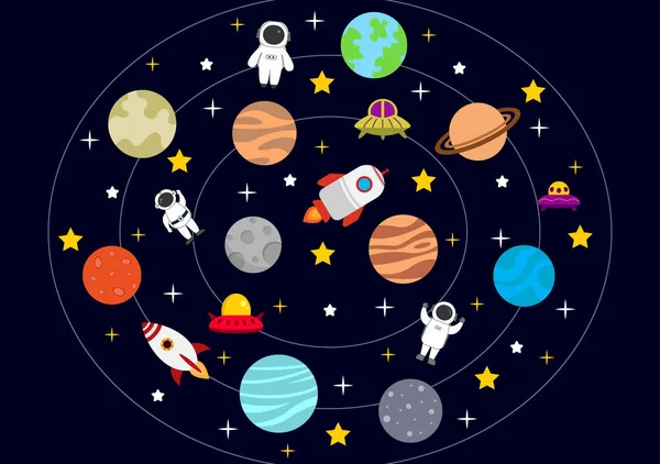 비행사 Rocket Background Illustration Explore Outer Space Movement See Stars — 스톡 벡터