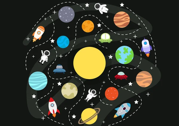 비행사 Rocket Background Illustration Explore Outer Space Movement See Stars — 스톡 벡터