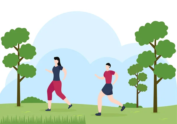 Joggen Oder Laufen Als Sportliche Hintergrundillustration Männer Und Frauen Für — Stockvektor
