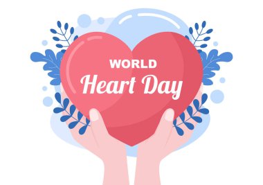 İnsanlara sağlık, bakım ve önleme gibi çeşitli hastalıkların önemini göstermek için Dünya Kalp Günü İllüstrasyonu. Düz Tasarım Arkaplan Şablonu