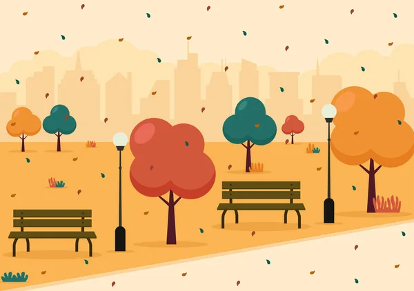 Autumn Background Landing Page Illustration Falling Leaves Leaf Flying Grass — Διανυσματικό Αρχείο