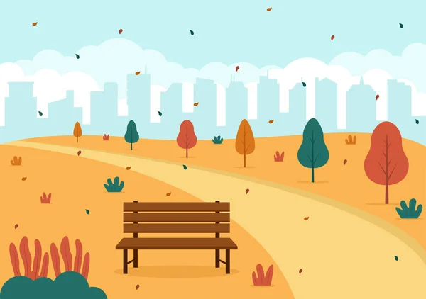 Autumn Background Landing Page Illustration Falling Leaves Leaf Flying Grass — Διανυσματικό Αρχείο