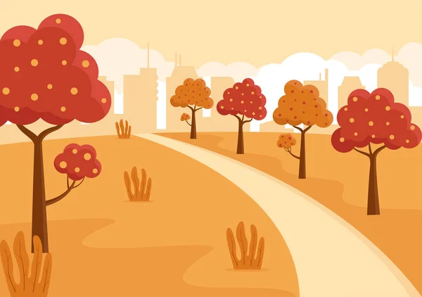 Autumn Background Landing Page Illustration Falling Leaves Leaf Flying Grass — Διανυσματικό Αρχείο