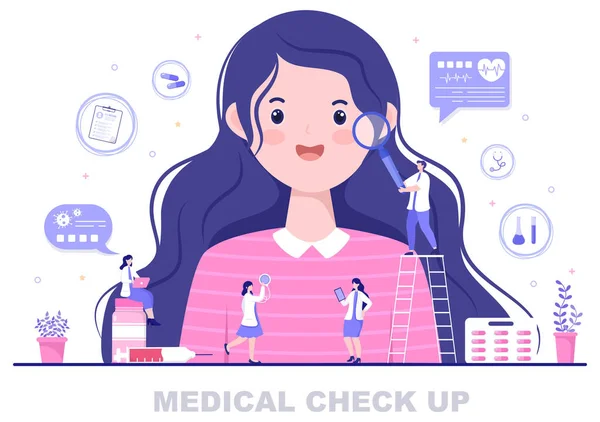 Examen Salud Médica Antecedentes Página Aterrizaje Ilustración Médico Cuidando Del — Archivo Imágenes Vectoriales