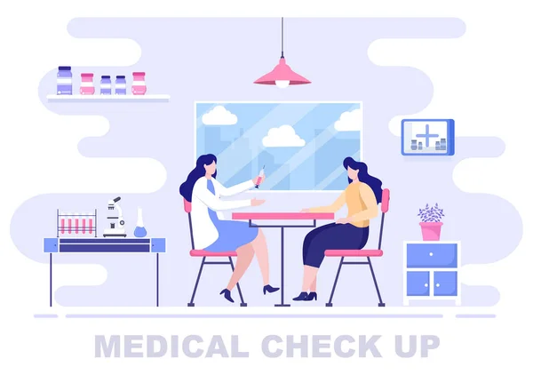Medical Health Check Background Landing Page Ilustração Médico Cuidando Paciente —  Vetores de Stock