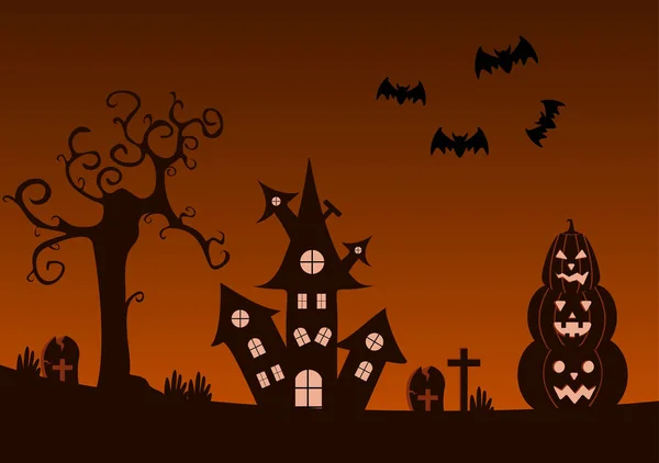 Halloween Night Party Landing Page Illustration Witch Haunted House Pumpkins — Διανυσματικό Αρχείο