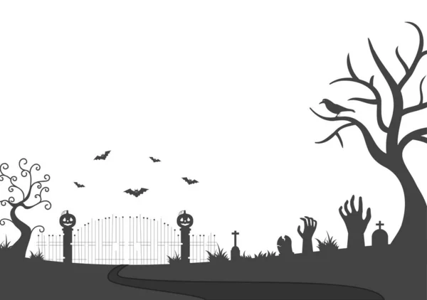 Halloween Night Party Landing Page Illustration Witch Haunted House Pumpkins —  Vetores de Stock