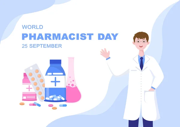 약사의 World Pharmacists Day 열렸다 약사등의 개념이 배경을 포스터 드십시오 — 스톡 벡터