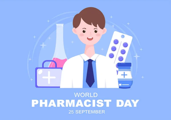 약사의 World Pharmacists Day 열렸다 약사등의 개념이 배경을 포스터 드십시오 — 스톡 벡터