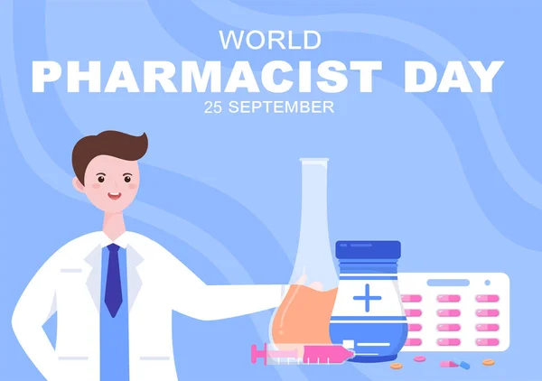 약사의 World Pharmacists Day 열렸다 약사등의 개념이 배경을 포스터 드십시오 — 스톡 벡터