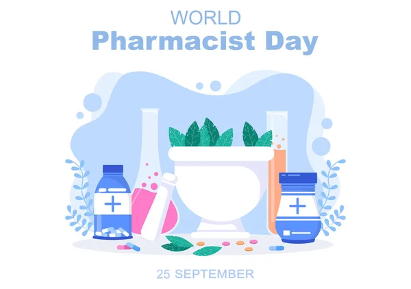 Dia Mundial Dos Farmacêuticos Que Realiza Setembro Conceito Doutor Medicina —  Vetores de Stock