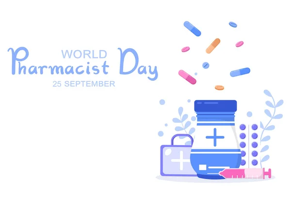 약사의 World Pharmacists Day 열렸다 약사등의 개념이 배경을 포스터 드십시오 — 스톡 벡터