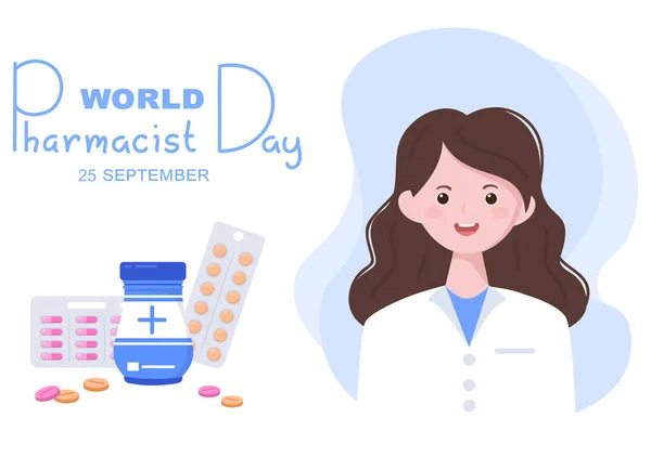 약사의 World Pharmacists Day 열렸다 약사등의 개념이 배경을 포스터 드십시오 — 스톡 벡터