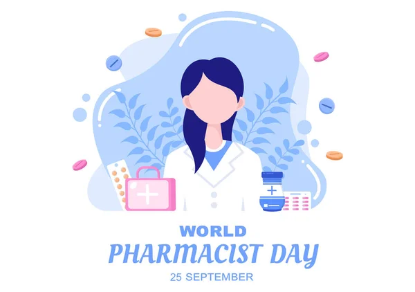 약사의 World Pharmacists Day 열렸다 약사등의 개념이 배경을 포스터 드십시오 — 스톡 벡터