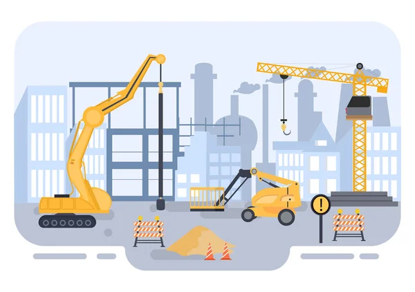 Construction Building Vector Illustration Architecture Makes Foundation Pours Concrete Excavator — Vector de stock