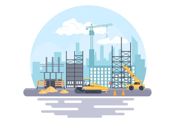 Construction Building Vector Illustration Architecture Makes Foundation Pours Concrete Excavator — Image vectorielle