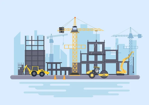 Construction Building Vector Illustration Architecture Makes Foundation Pours Concrete Excavator — Vector de stock