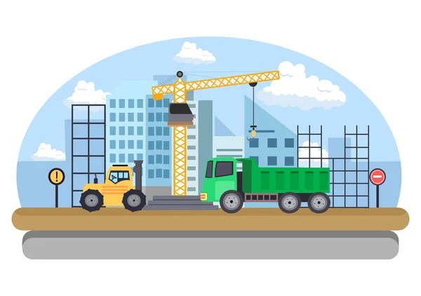 Construction Building Vector Illustration Architecture Makes Foundation Pours Concrete Excavator — Vector de stock