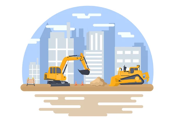 Construction Building Vector Illustration Architecture Makes Foundation Pours Concrete Excavator — Image vectorielle