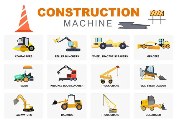 Sett Construction Machine Real Estate Vektor Illustrasjon Det Finnes Forskjellige – stockvektor