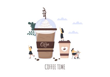 Kakao fasulyesi, tahıl ve sürahi ile kahve fincanı vektör düz resimleme. Soğuk ya da Sıcak İçecekler İçin Uygun