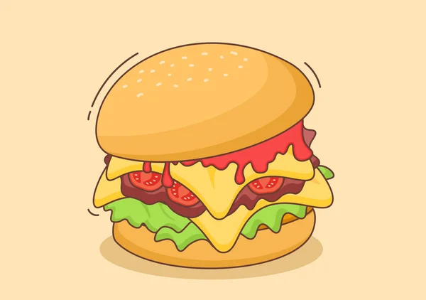 Cute Burger Fast Food Fondo Vector Ilustración Con Ingredientes Refrescantes — Vector de stock