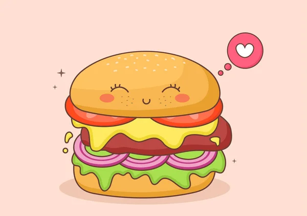 Cute Burger Fast Food Fondo Vector Ilustración Con Ingredientes Refrescantes — Vector de stock