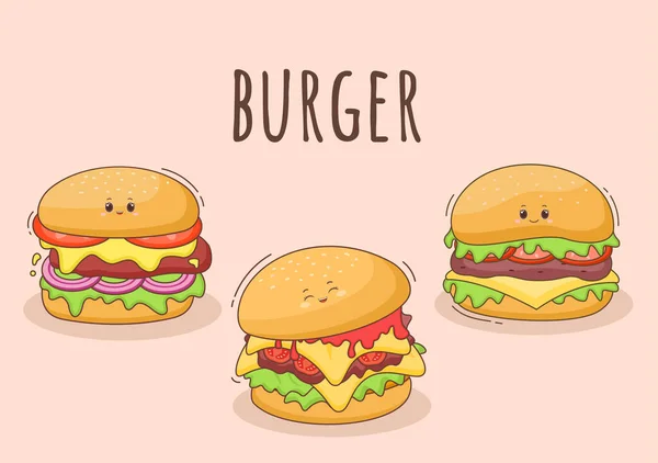 Cute Burger Fast Food Fondo Vector Ilustración Con Ingredientes Refrescantes — Vector de stock