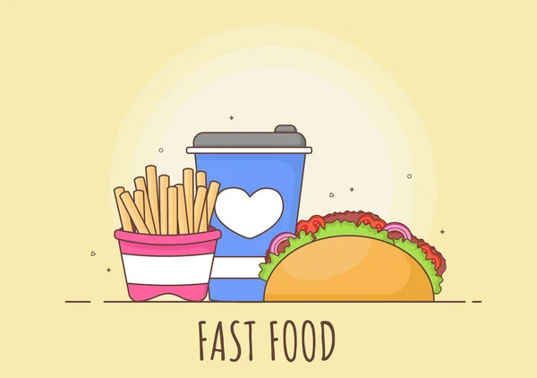 Cute Taco Fast Food Fondo Vector Ilustración Con Ingredientes Refrescantes — Vector de stock