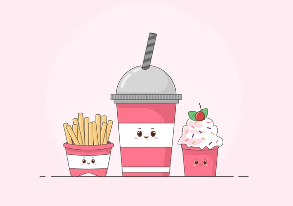 Niedliche Pommes Frites Und Cola Fast Food Hintergrund Vector Illustration — Stockvektor