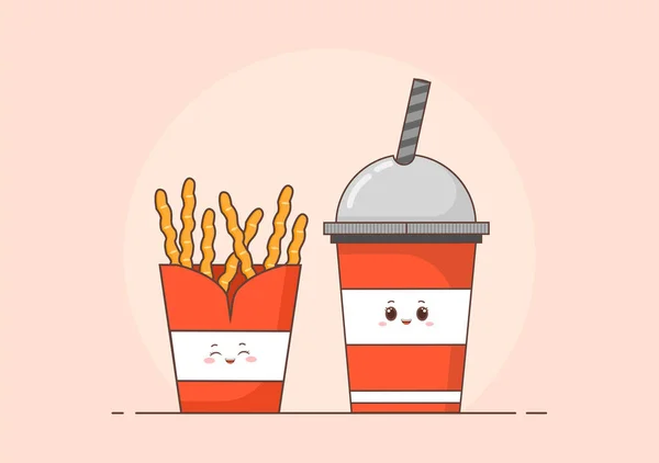 Cute French Fries Cola Fast Food Background Vector Illustration Refreshing — Stock Vector