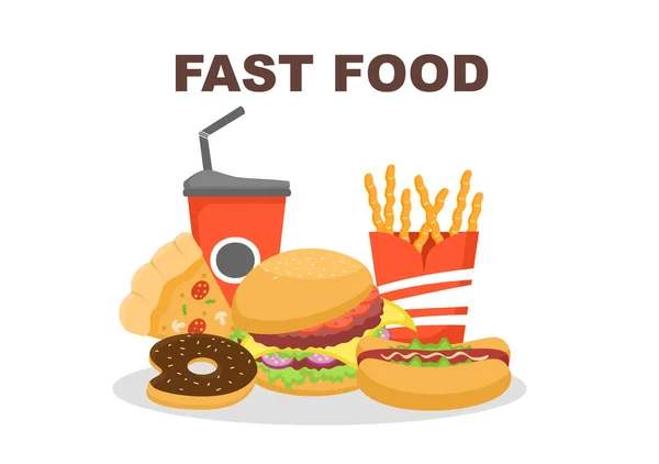 Set Fast Food Background Vector Illustration Foods Burger Pizza Donuts — Stock Vector