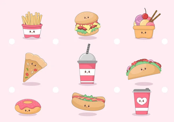 Conjunto Comida Rápida Fondo Vector Ilustración Con Alimentos Para Hamburguesas — Archivo Imágenes Vectoriales