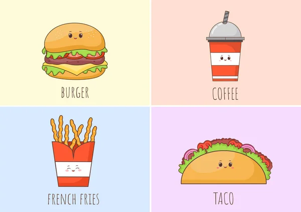 Set Fast Food Background Vector Illustration Foods Burger Pizza Donuts — стоковий вектор
