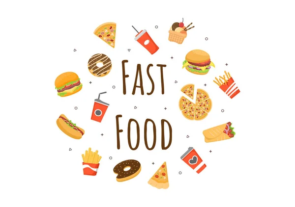 Set Fast Food Background Vector Illustration Foods Burger Pizza Donuts — Stock Vector