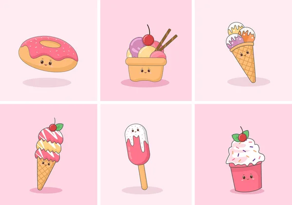 Набір Фаст Фудів Векторні Ілюстрації Продуктами Пончиків Або Морозива Їжа — стоковий вектор