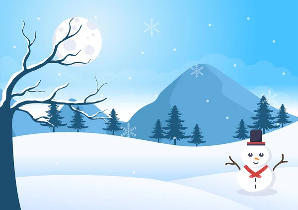 Paisagem Inverno Natal Ano Novo Vector Ilustração Com Uma Vista —  Vetores de Stock