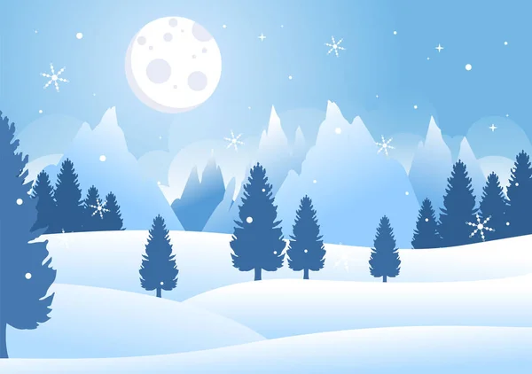 Paisaje Invierno Navidad Año Nuevo Fondo Vector Ilustración Con Una — Vector de stock