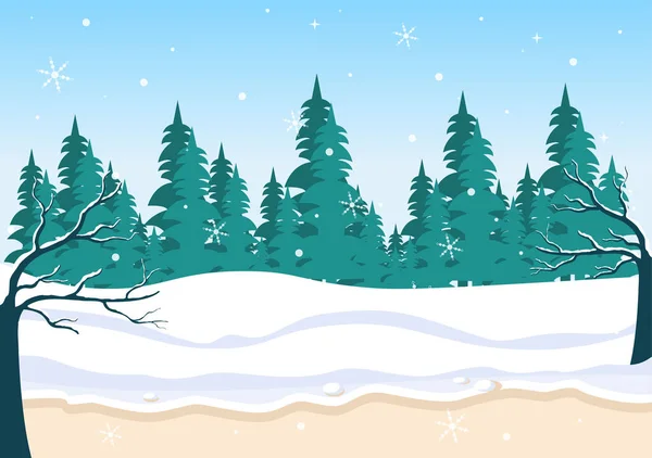 Paisagem Inverno Natal Ano Novo Vector Ilustração Com Uma Vista —  Vetores de Stock