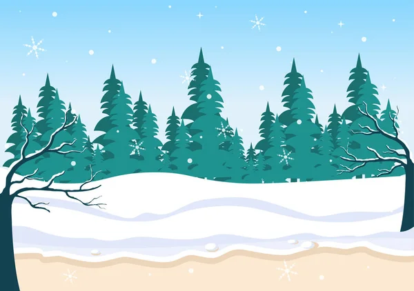 Paisaje Invierno Navidad Año Nuevo Fondo Vector Ilustración Con Una — Vector de stock