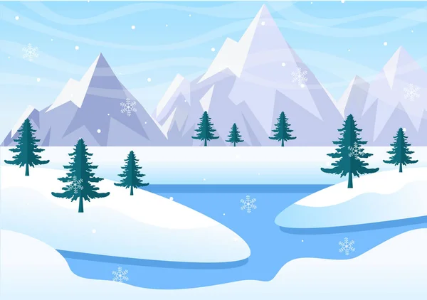 Paisaje Invierno Navidad Año Nuevo Fondo Vector Ilustración Con Una — Vector de stock