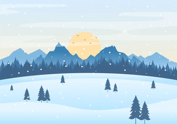 Weihnachten Winterlandschaft Und Neujahr Hintergrund Vektor Illustration Mit Blick Auf — Stockvektor